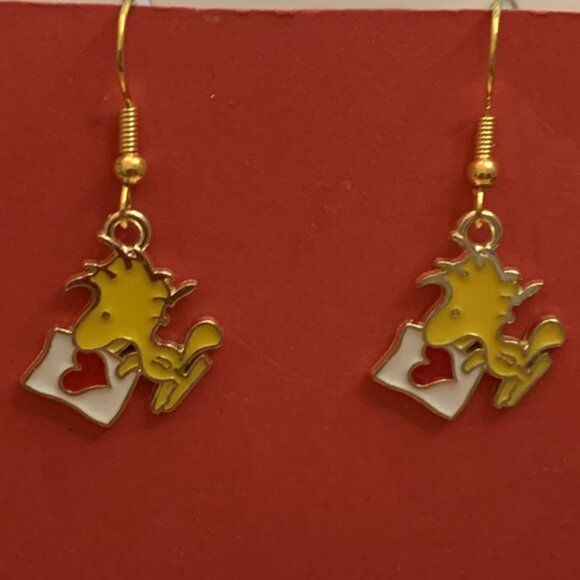 Woodstock Earring, Snoopy Earring, Peanuts Jewelry, Heart Earring, Valentine - Picture 3 of 6